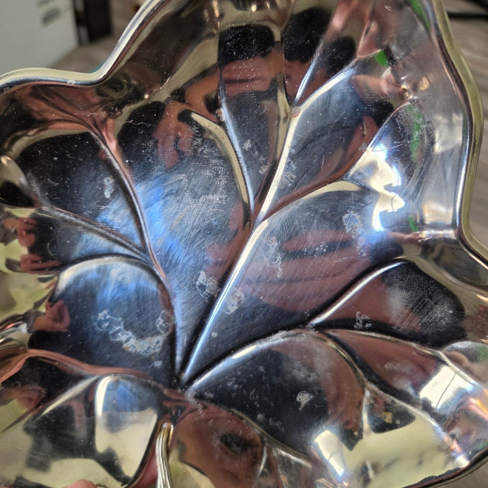 Vintage Silver Plated Leaf Dish Grape Handle Footed Trinket Bowl Hong Kong 9.5" - Picture 13 of 16
